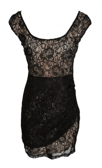 Morning Mist Lace Bodycon Dress in Black